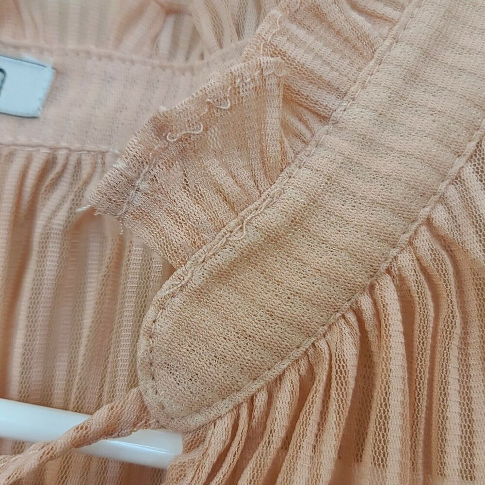Story On Shirt Women Medium Pink Stripe Popover Sheer Peasant Boho Casual Summer - Picture 11 of 12
